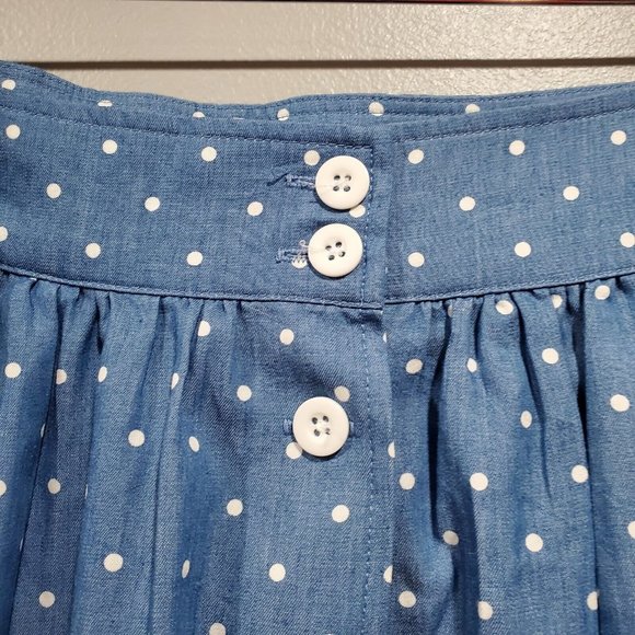 Mod Cloth Women's Blue White Polka Dot Chambray Skirt Button Pocket Casual Sz M - Picture 8 of 11